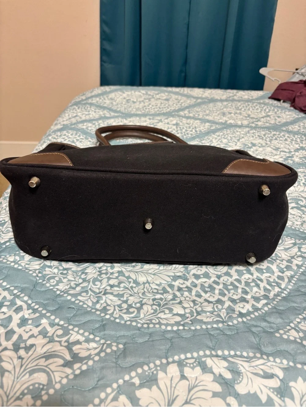 American Living Black Canvas Leather Trim  Tote Bag